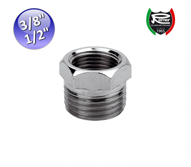 Réduction hexagonale en laiton chromé avec raccord mâle 1/2'' x femelle 3/8''