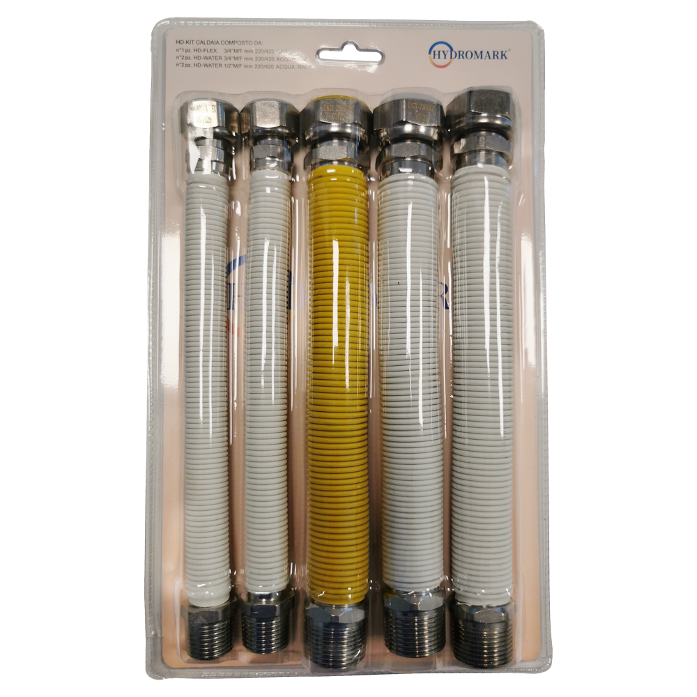 Boiler connection kit - 5 coated stainless steel flexible hoses 2 x 1/2'' + 3 x 3/4''