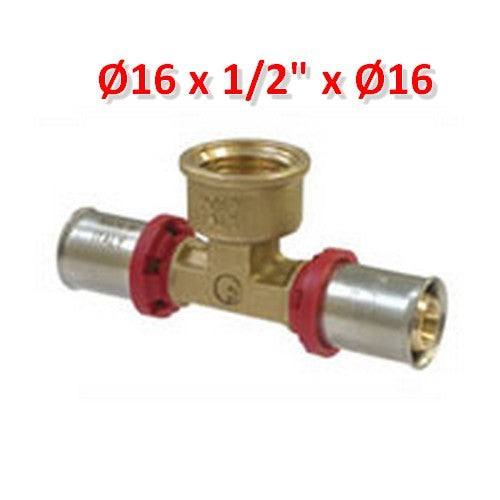 Raccord en T femelle pour tuyau multicouche à emboîtement forcé 1/2'' x Ø 16 x 2 mm