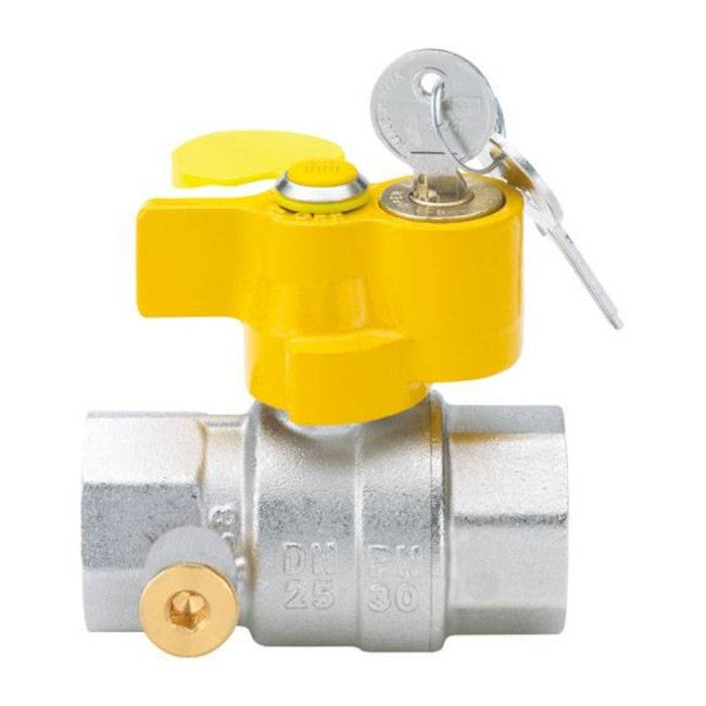 Robinet à bille papillon à gaz de 1 pouce avec serrure, clé et raccord de pression de 1/4 pouce