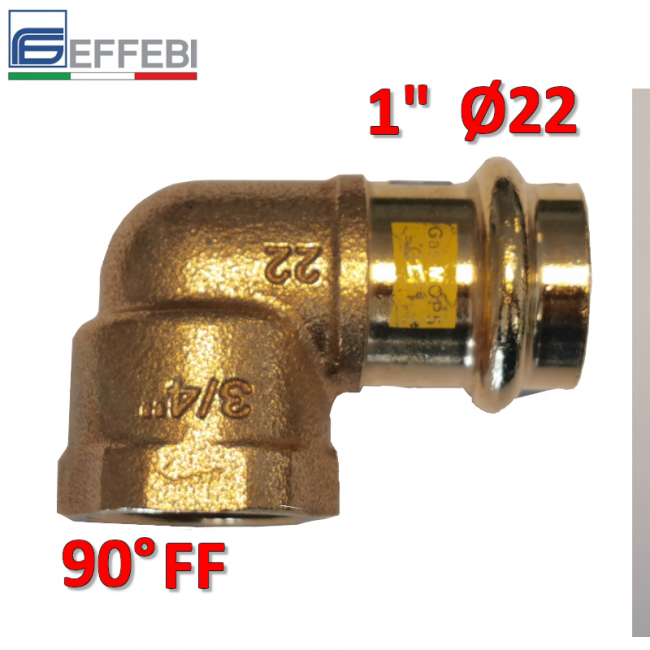 Coude à 90° en bronze F 1'' x Ø 22 mm - raccord à pression en cuivre UNICO pour eau et gaz
