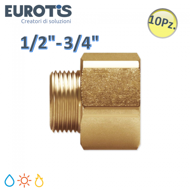Lot de 10 raccords réducteurs Ø 12-15 | M 1/2'' x F 3/4'' en laiton nickelé à extrémité plate pour chauffe-eau solaires et gaz - Eurotis
