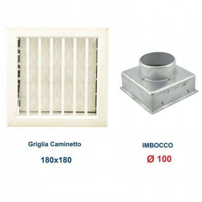 Ventilation Grille 18x18cm 100mm Diameter White with Chimney Adapter
