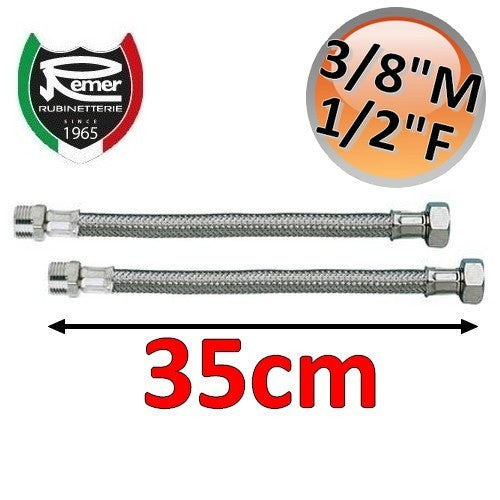 FLEXITALY 35cm Water Hose Pair - 3/8 Male 1/2 Female
