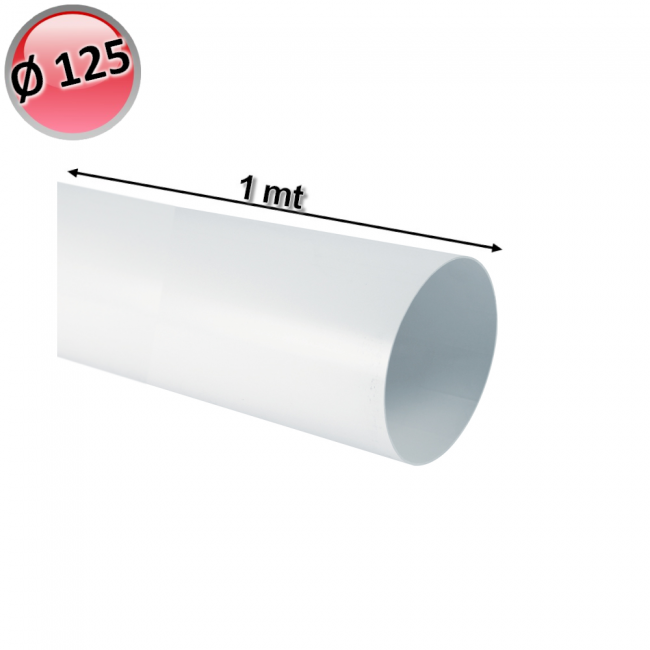 Conduit de ventilation en plastique, circulaire Ø 125 mm, longueur 1 m pour hotte de cuisine Kappa VMC