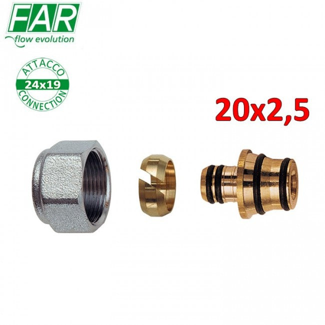 Adaptateur 6055 - 24x19 pour tuyau multicouche Ø 20 x épaisseur 2,5 mm, joint par compression - FAR