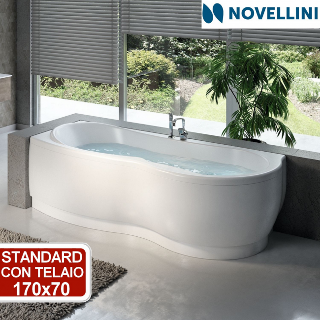 Baignoire d'angle standard avec cadre et panneaux - Novellini Venus 170x70 cm