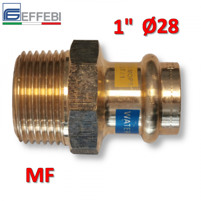 Raccord droit en bronze mâle 1'' x Ø 28 mm - Raccord en cuivre à pression UNIQUE pour eau et gaz