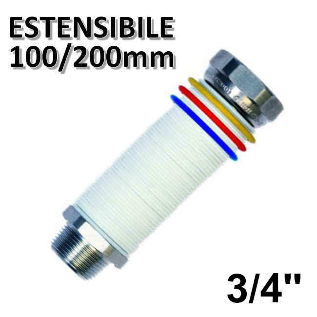 3/4'' extendable 100/200 mm stainless steel flexible hose - for water and gas