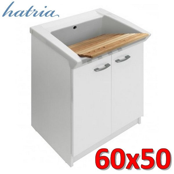 Lavabo en céramique HATRIA FIFTY 60x50 cm avec meuble en bois blanc 2 portes et panneau