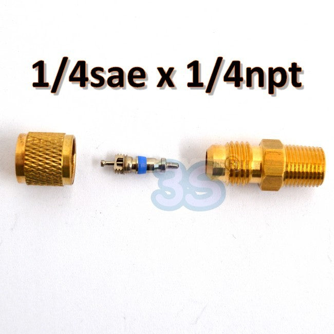 Raccord droit en laiton 1/4'' SAE x 1/4'' NPT avec valve et bouchon à emboîter