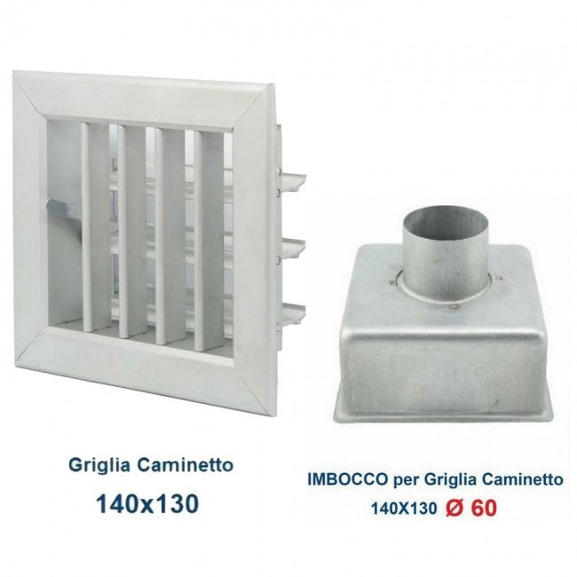14x13cm aluminum ventilation grill with D.60 adapter - adjustable fireplace grill
