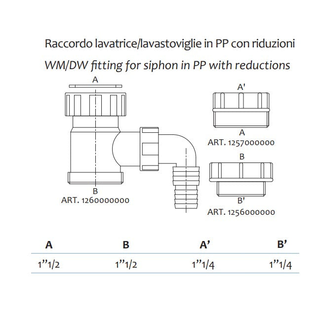Raccord de siphon à condensation PP 1''1/2 pour lave-linge/lave-vaisselle avec réduction 1''1/4