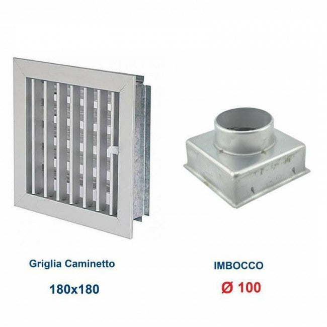 Ventilation Grille 18x18cm Dia.100mm Aluminum with Chimney Adapter