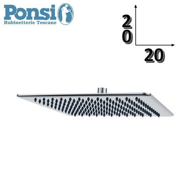 Pommeau de douche carré ultra-mince Ponsi 20x20 cm en acier inoxydable