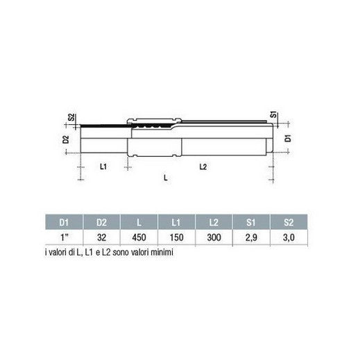 Technojoint straight transition piece Ø 32 x 1'' coated for gas welding