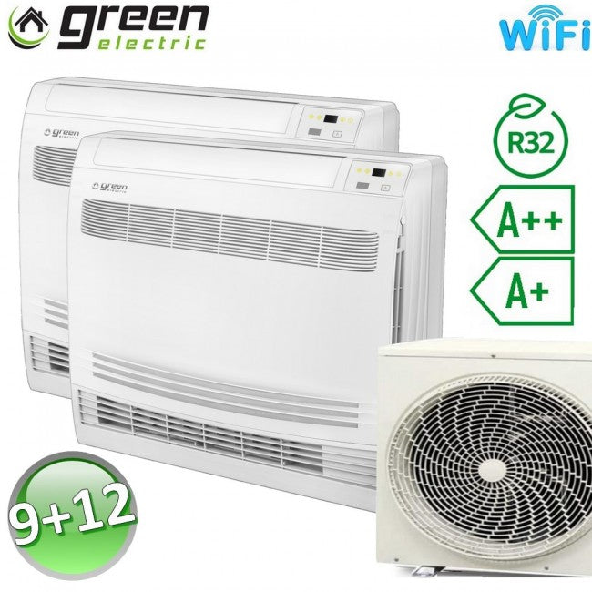Climatisation double console au sol Green Electric EVO / 2.5 kw + 3.5 kW / 9000 +12000 Btu / R32 A++/A+