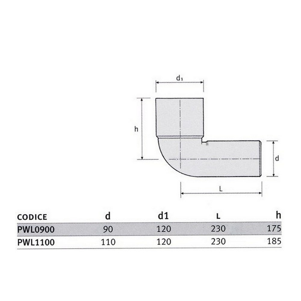 90° toilet elbow Ø 90 mm for extended push-fit waste