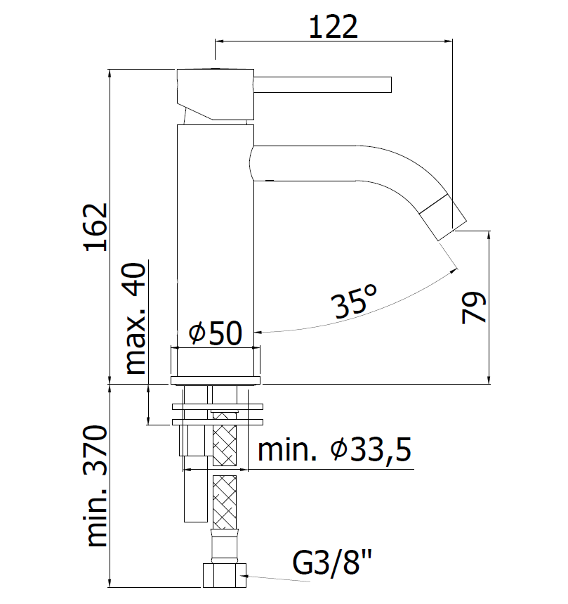 Mitigeur de lavabo Paffoni Fonte LIG071 CR LIGHT - sans bonde