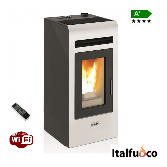 POÊLES À PELLETS Italfuoco Cayenne, 12 kW, 300 m³, blanc, avec télécommande - CY.12BC
