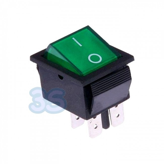 Green illuminated double-pole switch - 22x30 mm 20 A 4 C