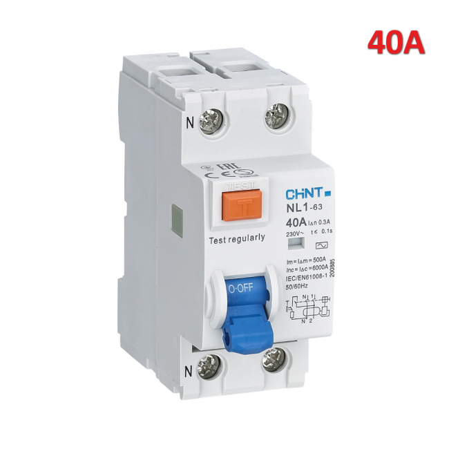 Commutateur différentiel bipolaire pur 2x40 ampères NL1 30 mA 6 kA