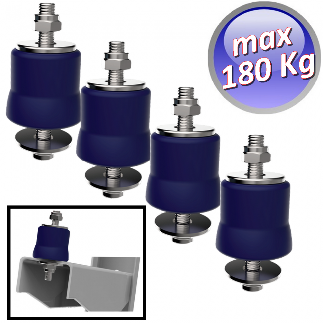 Ensemble de 4 supports anti-vibrations en Megol avec une capacité de charge maximale de 180 kg.
