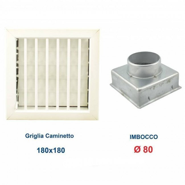 18x18cm White Air Vent Grille with 80mm Diameter Chimney Adapter