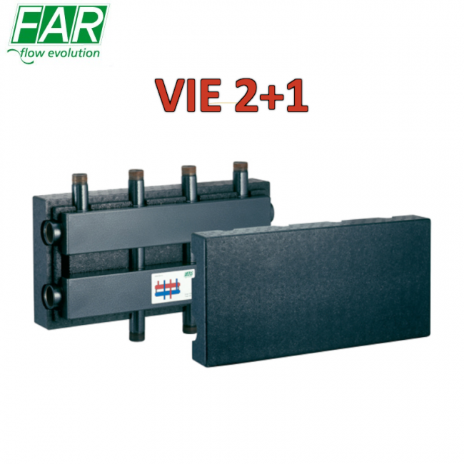 2191 - Collecteur F 1'' 1/4" 2'', dérivations 1'' - 1'' 1/4" | 2 + 1 ports, entraxe 125 mm - FAR