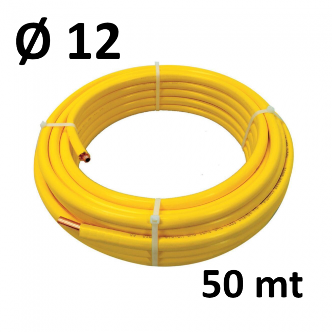 Rouleau de 50 MT - cuivre Ø 12 x 1 mm - revêtu de PE jaune en forme d'étoile STAR-MET - systèmes de gaz dissimulés (UNI CIG 7129)