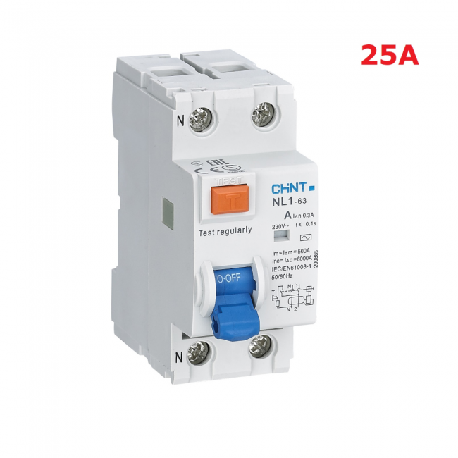 Commutateur différentiel bipolaire pur NL1 AC30 6 kA 2 x 25 ampères