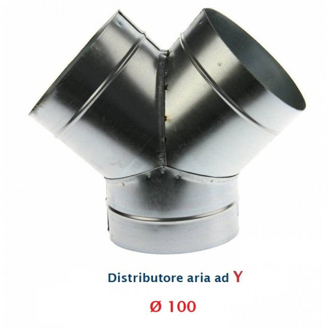 Raccord en Y, diamètre 100 mm. Distributeur d'air chaud, froid et de ventilation.
