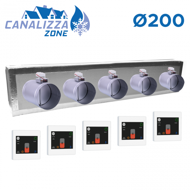 CANALIZZA.ZONE 2.0 WiFi - Plénum motorisé pour distribution d'air 5 zones Ø 200 mm - C-TOTAL non inclus