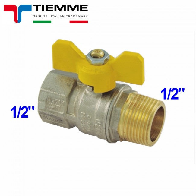 Yellow butterfly handle gas ball valve M-F 1/2'' - TIEMME