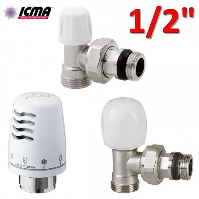 Kit thermostatique ICMA - vanne + verrou + tête thermostatique 1/2'' avec raccord en cuivre ou multicouche