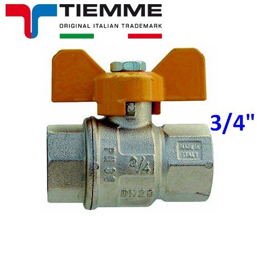 Ball valve for gas F-F 3/4'' yellow butterfly lever - TIEMME