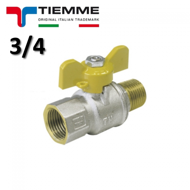 URAGANO Ball Valve for GAS male - female 3/4'' with yellow butterfly handle - TIEMME