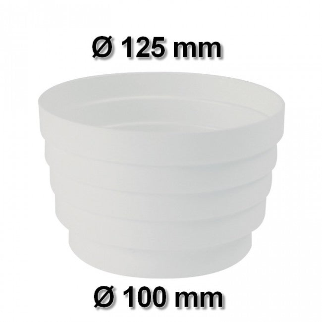 Réducteur multiconique circulaire Ø 125 - 120 - 110 - 100 mm en plastique pour conduits d'air de hottes de cuisine VMC