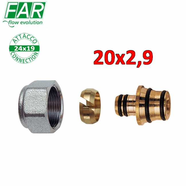 Adaptateur 6055 - 24x19 pour tuyau multicouche Ø 20 x épaisseur 2,9 mm, étanchéité par compression - FAR