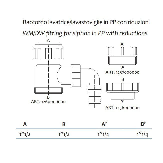 Raccord de siphon à condensation PP 1''1/2 pour lave-linge/lave-vaisselle avec réduction 1''1/4
