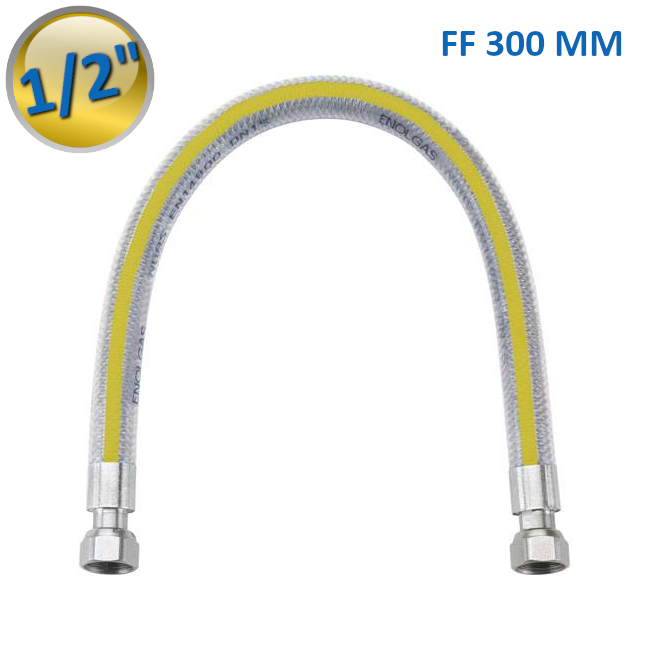 G0273 - Tuyau flexible FF 1/2'' x 300 mm pour gaz combustibles en acier inoxydable - Enolgas