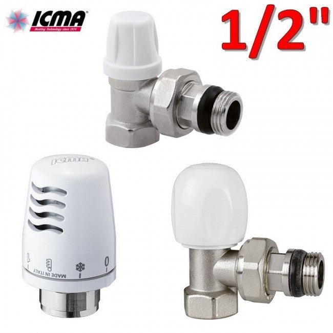 Kit thermostatique ICMA - vanne + support + tête thermostatique 1/2'' avec raccord en fer