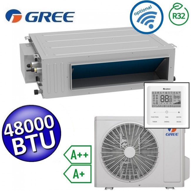 Climatiseur monobloc Gree R32 48 000 BTU A++ A+ avec télécommande intégrée U-MATCH 6 et Wi-Fi intégré.