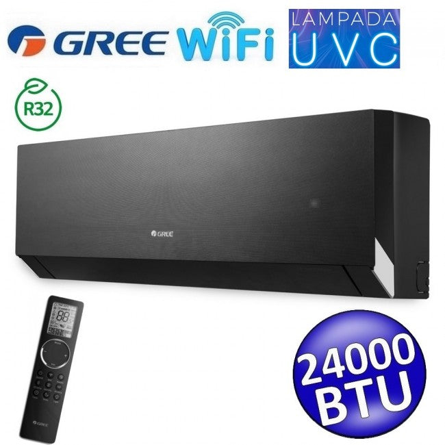 Unité intérieure Gree CLIVIA noire WiFi 24000 btu 7,0 kW R32 - Lampe UVC - simple et multiple (GREE10206)