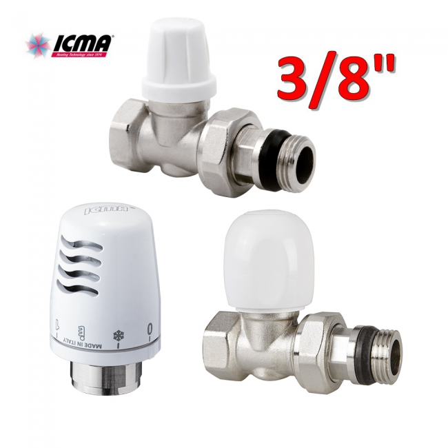 Kit thermostatique ICMA - vanne + support + tête thermostatique, raccord droit en fer 3/8''