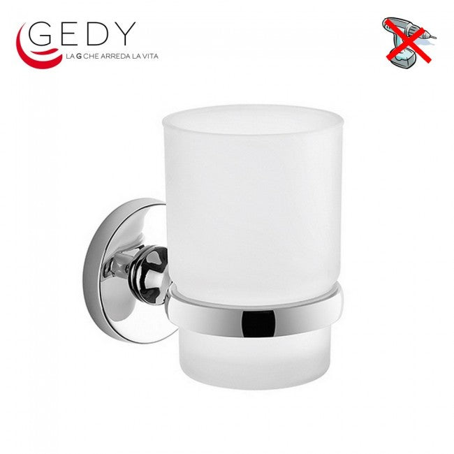 STEEL AND SATIN-FINISH GLASS TOOTHBRUSH HOLDER - FELCE GEDY FE10
