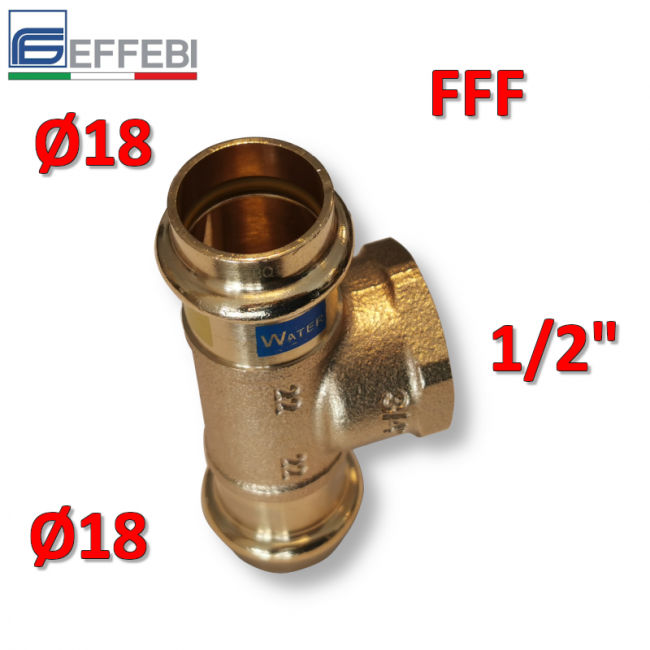 Raccord en T en bronze Ø 18 x F 1/2'' x 18 mm - UNIQUE raccord en cuivre à pression pour eau et gaz