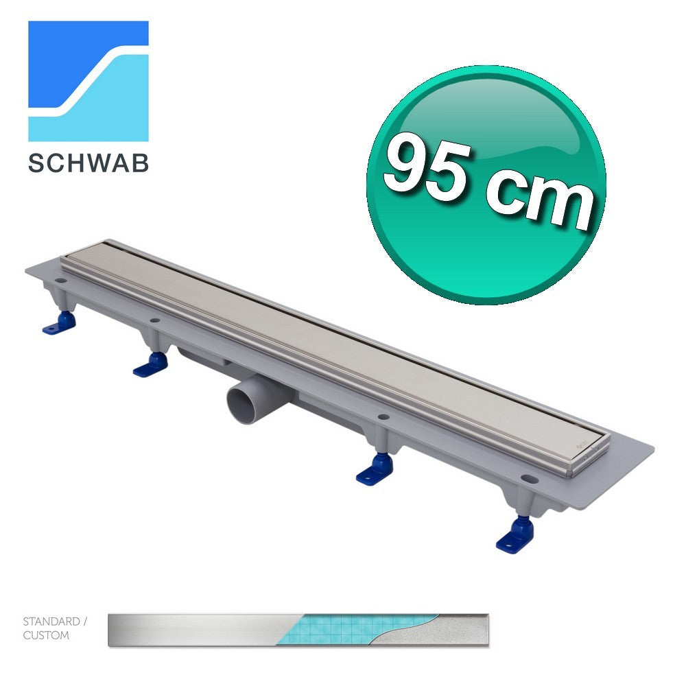 Kit de caniveau de douche affleurant au sol de 950 mm avec cadre en acier inoxydable de Ø 50 mm