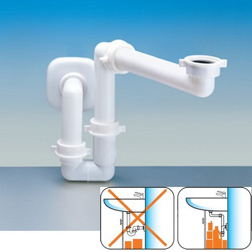 Siphon de salle de bain LIRA compact pour lavabos avec raccords de 1" et 1"1/4".