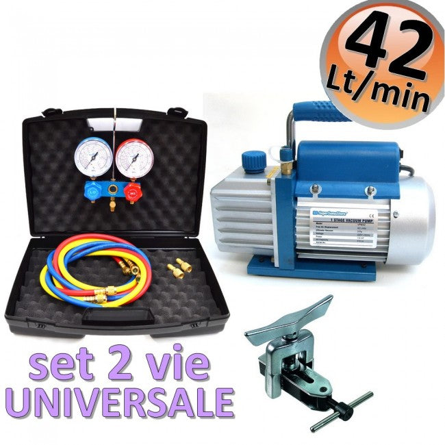 Pompe à vide 42 L + manomètre universel bidirectionnel + outil d'évasement